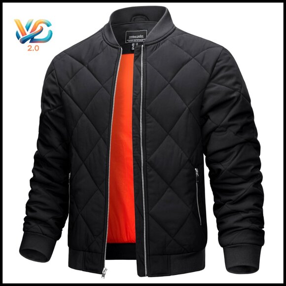 Men's Padded Fleece Bomber Jacket Windproof Winter Coat Full Zip